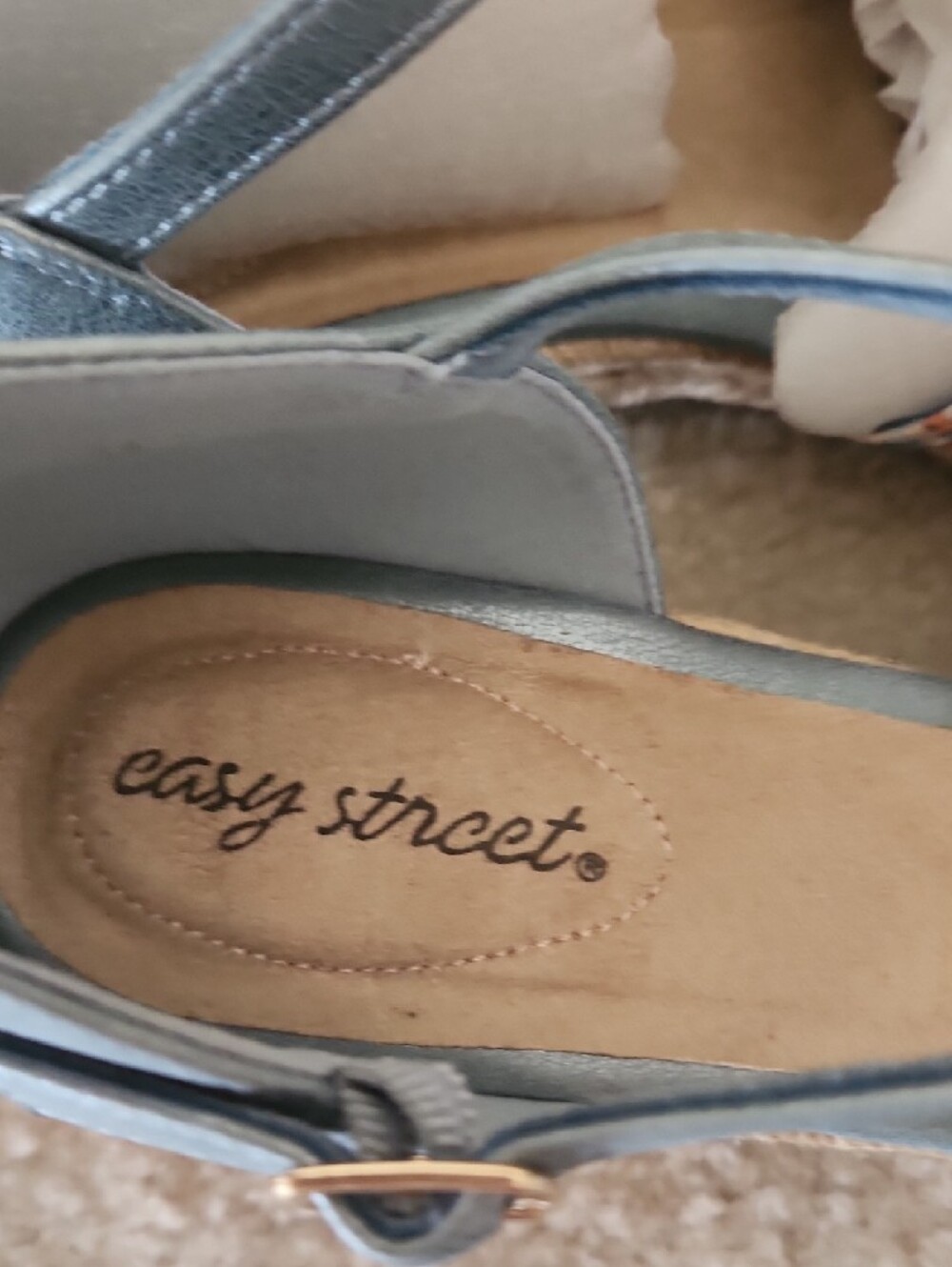 easy street Size  10W Pastel Woven Espadrille with Metallic Blue Ankle Strap Nib - Picture 2 of 5